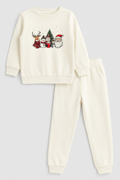 MODA 2026 Crăciun Moș Crăciun Crăciun cu imprimeu guler rotund Ecru Trening p...