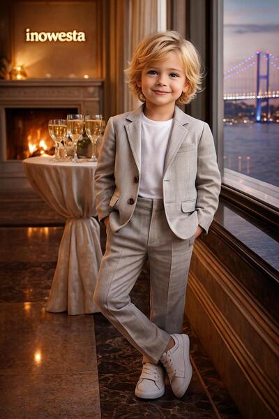 inowesta trend Boys' Top Quality 100% Cotton-Linen Loose Jacket T-Shirt Pants Three-Piece Sports Suit 3-Pieces