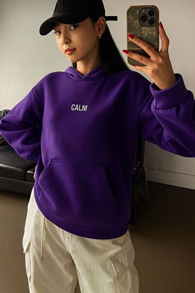 herkesemoda Hanorac cu glugă cu imprimeu calm