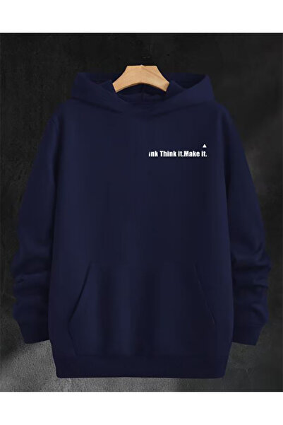 herkesemoda Think İt Chest B Printed K Hooded Sweatshirt