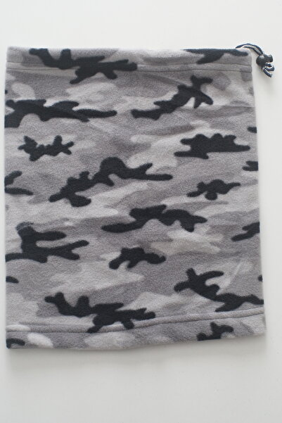 Mrey Gray Camouflage Winter Thermal Fleece Drawstring Beanie Hat Scarf Beanie with Neck Gaiter
