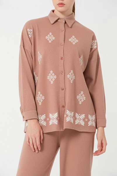 Hatun Atila Embroidered Hera Fabric Double Suit 7670 Pink