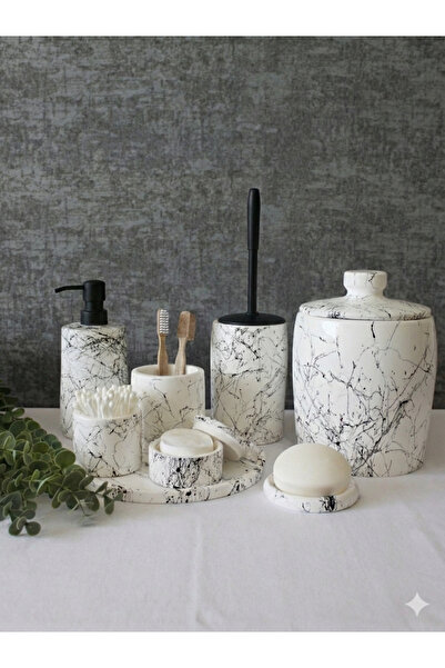 Ture Concept Μαύρο και άσπρο σετ μπάνιου από μπετόν με μαύρη αντλία και βούρτσα
