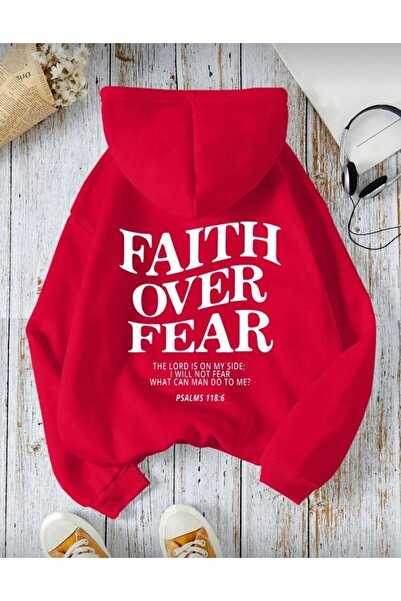 herkesemoda Hooded Sweatshirt with Fait over Print Detail