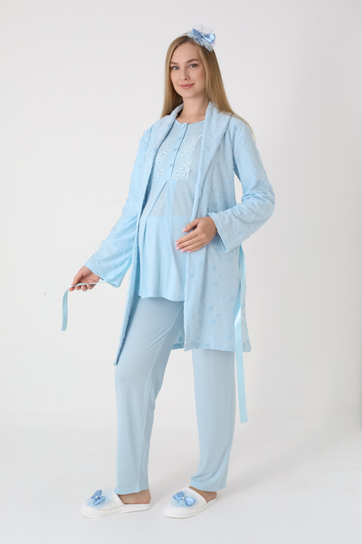 ERDENİZ TEKSTİL طقم بيجامة من الجاكار للحوامل والمرضعات من أيديسين، مكون من 3...