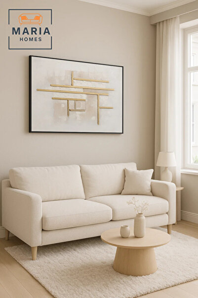 MARIA HOMES White and Gold Geometric Textured Wall Art – Modern Minimalist Decor for Living Room 120*80CM