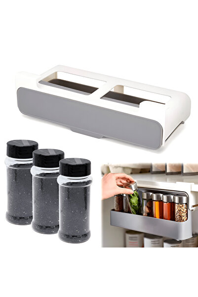 Teno ® Hanging Spice Organizer, 6 containers with lids, easy to install, retractable, grey