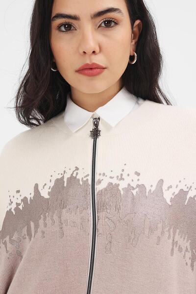 Uludağ Triko Women's Sand Ecru Printed Kepenek Poncho