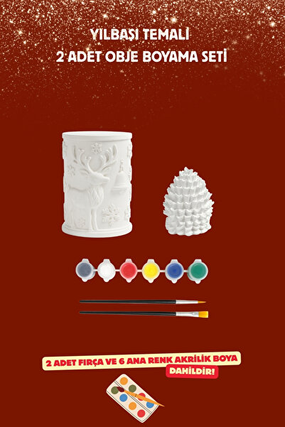 Otaera Yılbaşı Temalı Obje Boyama Seti, 2 Figür, Kendin Yap DIY , Boya Etkinl...