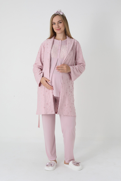 ERDENİZ TEKSTİL طقم بيجامة من الجاكار للحوامل والمرضعات من أيديسين، مكون من 3...