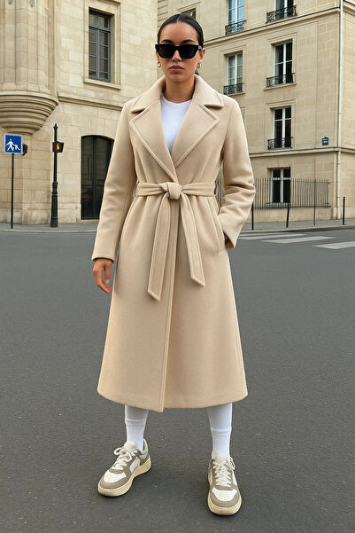 comstar Γυναικείο παλτό διπλό πέτο Casual Trend Cream Cashmere