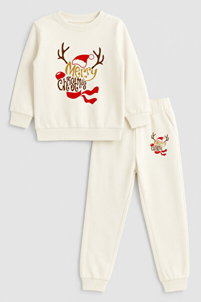 MODA 2026 Crăciun Moș Crăciun Crăciun cu imprimeu guler rotund Ecru Trening p...