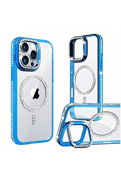 Apple Кристален калъф за iPhone 15 Pro, MagCase, CamStand, син