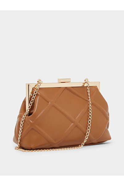 Styli Brown Embossed Clutch with Chain Strap