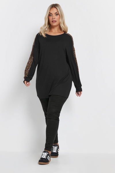 Stil Diva Plus Size Crew Neck Long Sleeve Leopard Print T-Shirt 303781