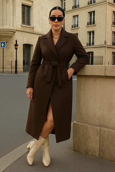 comstar Γυναικείο παλτό διπλό πέτο Casual Trend σε καφέ χρώμα