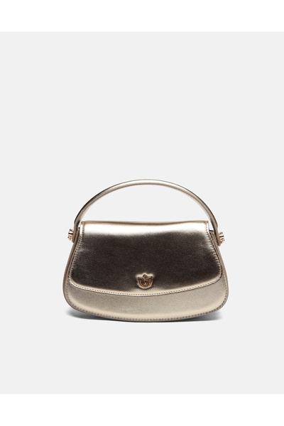 vitruna Zyra Parlak Kumaş Omuz Askılı Altın Kadın Çantası