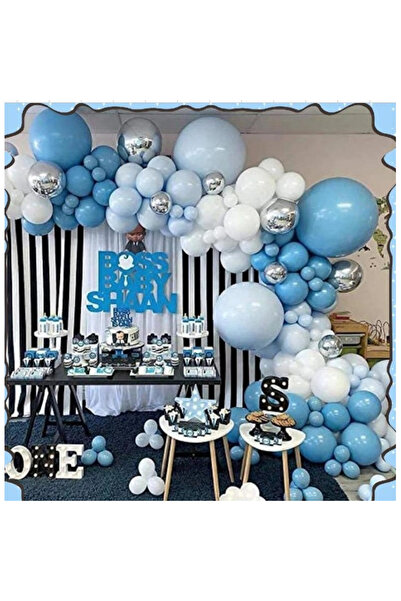 Paperla Decorative balloons Arcada, Set of 154 balloons, 12 cm, 30 cm, 45 cm, Blue, Light blue, White, Silver