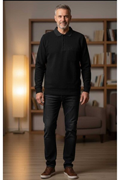 güncüoğlu سترة رجالية سميكة من نسيج السيلانيك مع أكمام طويلة وجيوب وأجزاء سفلية مضلعة (مرنة)