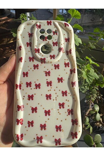 yuscerham Xiaomi Note9 Uyumlu Kırmızı Fiyonk Desenli Yumuşak Silikon Kılıf