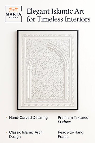 MARIA HOMES Arabic Geometric Wall Art Panel 120×80 cm – Premium White Design