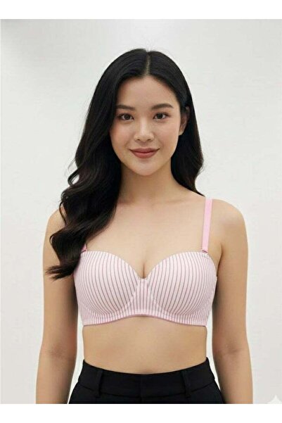 Comfort Women’s Padded Striped Memory Foam Bra – Non‑Wired, Adjustable Straps, Everyday Comfor