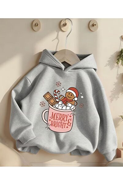 herkesemoda Merry Bright Print Detailed Hooded Sweatshirt