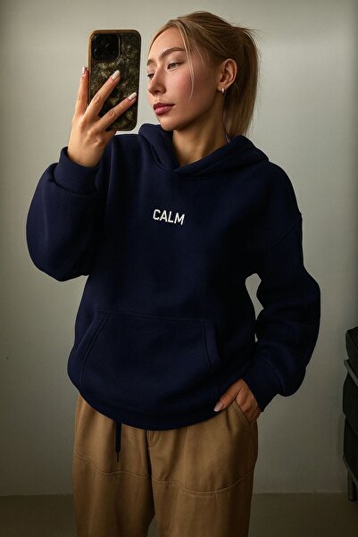 herkesemoda Hooded Sweatshirt with Calm Print Detail