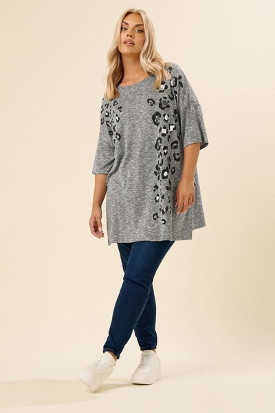 Stil Diva Plus Size Crew Neck Half Sleeve Side Slit Beaded Tunic 304279