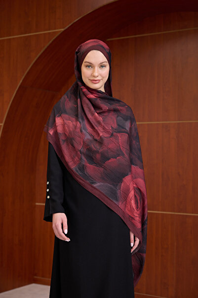 Moda Mevsimi İpekhan Bordo Serisi Desenli Kraş Şal 7016