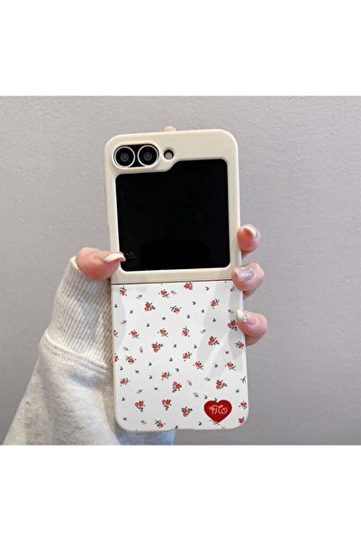 Generic Z flip 7 SE case TPU Shockproof with a White Background, Red Hearts, And Bright Black Patterns