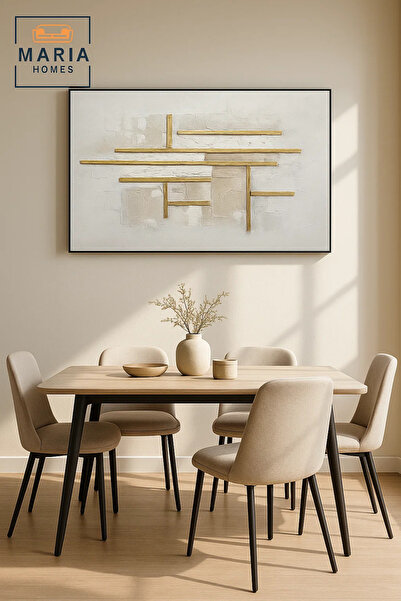 MARIA HOMES White and Gold Geometric Textured Wall Art – Modern Minimalist Decor for Living Room 120*80CM