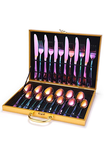 Partenya Rainbow Premium 304 Stainless Steel 24-Piece Cutlery Set – Tableware...