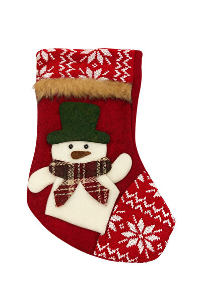 BaoBao Santa Claus gift sock with Snowman – red textile pattern with winter m...