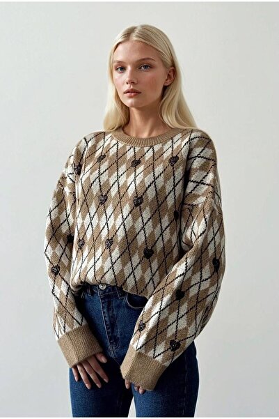 OYERGA MODA Women's Diamond Patterned Sweater