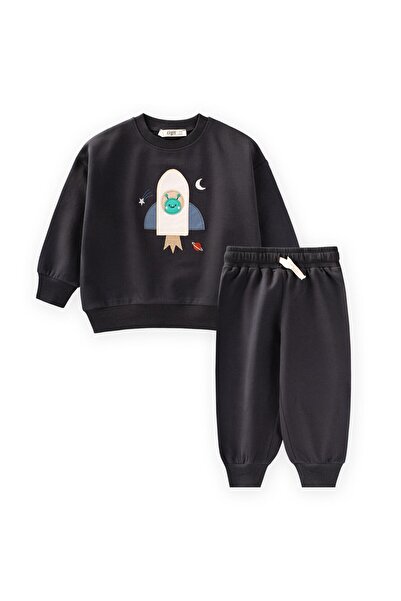 Cigit Rocket Applique Sweatshirt Set 1-6 Years Anthracite
