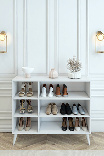 izcodesign Country Model MDF Membran 3 Kapaklı 6 Raflı Ayakkabılık Portmanto Vestiyer Organizer
