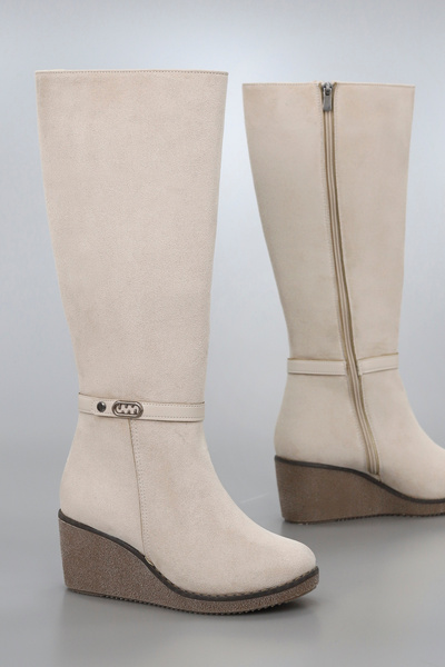 kajal ayakkabı Btdl100 Wedge Sole Buckle Detailed Mid-Calf Boots
