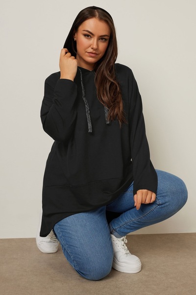 Stil Diva Plus Size Hooded Long Sleeve Asymmetrical Cut Long Sweatshirt 304048