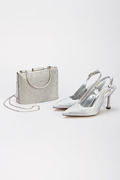 MFT AYAKKABI Women's Stone Embroidered Evening Dress Shoes and Bag Set