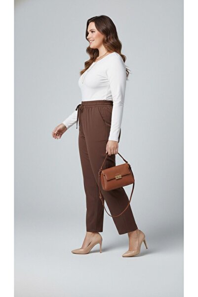 Koza Butik Women's Plus Size Elastic Waist High Waist Double Crepe Trousers 6303-25