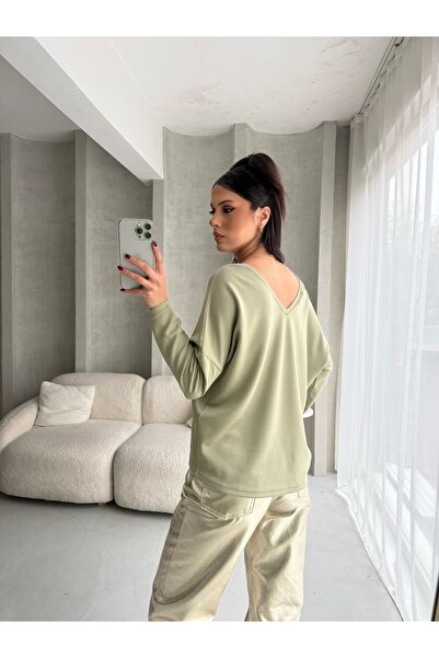 BEJNA Women's V-Neck Backless Soft Modal Textured Flowy Blouse