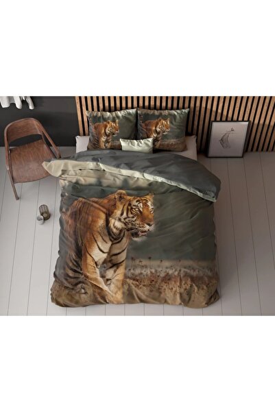 Sleeptime Nature Tiger Taupe Bed Linen Set, 100% Microfiber, Digital Print, 200x220 cm, 2x60x70 cm