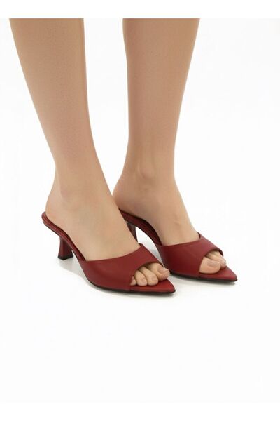 Aldina Nucci Genuine Cowhide Leather Pointed Toe Women's Thin Heeled Slippers