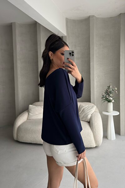 BEJNA Women's V-Neck Backless Soft Modal Textured Flowy Blouse