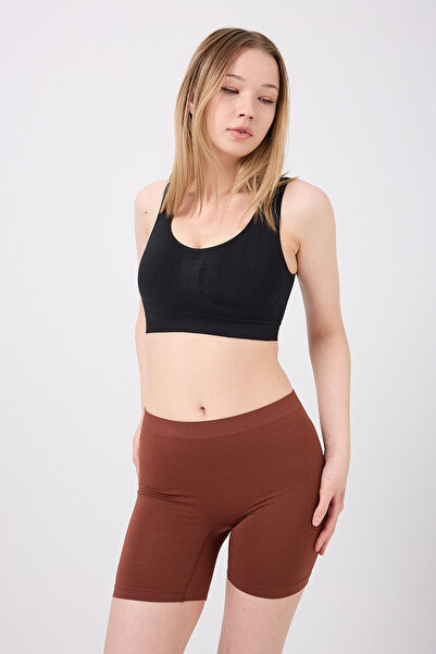 MİSTİRİK Pereto Model Soft Fabric Non-Marking Body-Hugging Sports Shorts Coffee Color