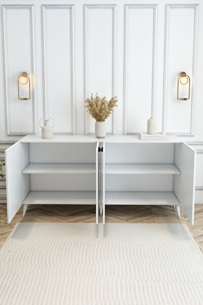 izcodesign Country Model 4 Kapaklı Konsol MDF Membran Kapaklı Portmanto Ayakkabılık Çok Amaçlı Organizer