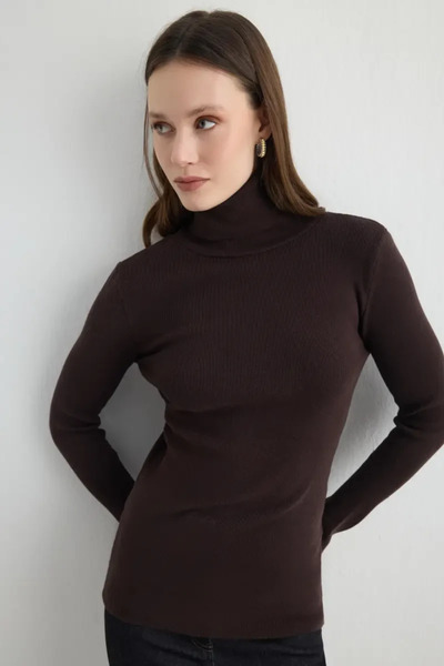 Gusto Turtleneck Basic Knitwear - Brown