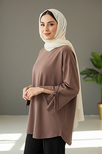 Lale Butik Μπλούζα με λεπτομέρεια με κορδόνια στη μανσέτα και τη μέση 3066 Mink