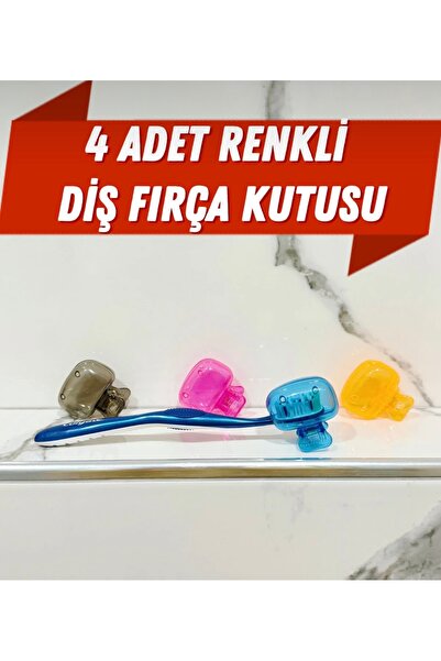 URVE Yaylı, steril diş fırçası kabı, 4lü paket, diş fırça kapağı, farklı renkli, seyahat koruma başlığı